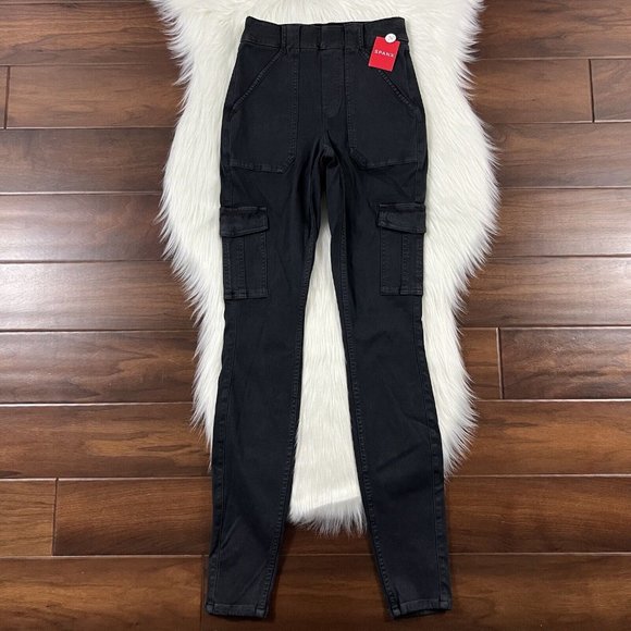 Spanx Size Small Tall Washed Black‎ Gray Stretch Twill Ankle Cargo Pants - Picture 1 of 9